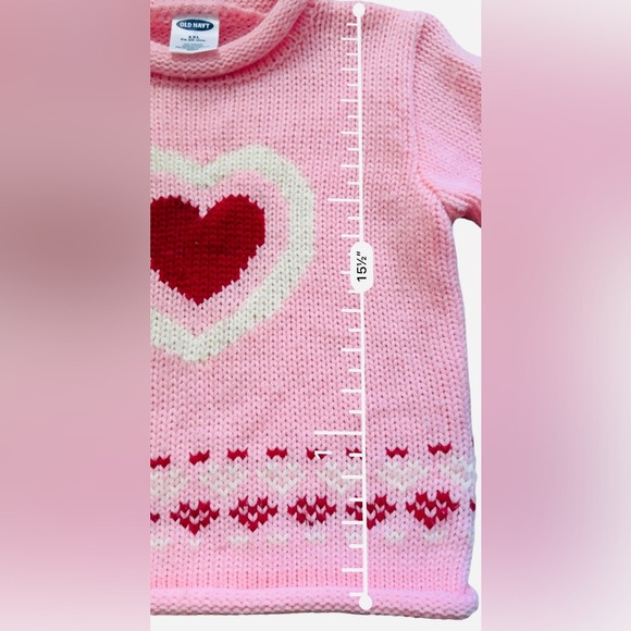 Old Navy Pink Chunky Red heart long sleeve sweater SIZE 2T 24-30 Months Vintage - Picture 3 of 6